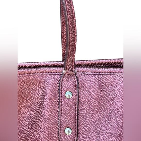 Coach Metallic Burgundy City Tote Women's Bag - Picture 8 of 12